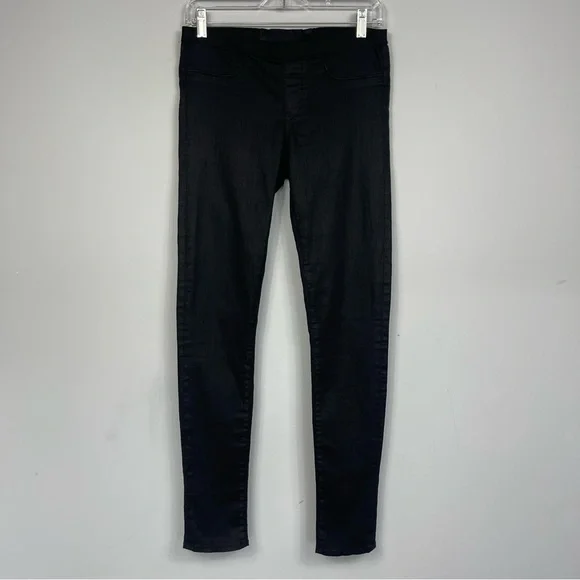 Helmut Lang Black Coated Cotton Blend Skinny Leg Jegging Jeans Pull On Pants 27 - Picture 5 of 16